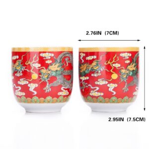 THY COLLECTIBLES Set Of 6 Eastern Asian Design Ceramic Tea Cups In Red Longevity Symbol - 8 OZ Capacity Each