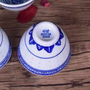 Woonsoon Chinese Handmade Kungfu Tea Cup 70 ml,Bone China Blue and White Tea Cups Set of 3,Ceramic Tea Mugs Without Handles,Best Gift