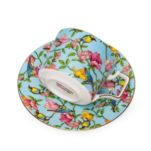 9 Ounces Teacup and Saucers Set Vintage Floral Tea Cups Set Bone China TeaCups Coffee Tea Cup for Tea Party Women Mom (blue)