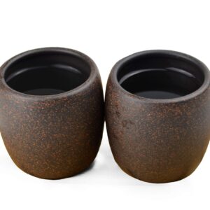 YXHUPOT Teacup 2pcs Chinese Clay Genuine Black Sand Heijingan Zisha GongfuTea Cups (Round drum)