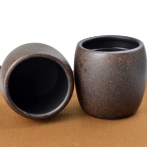 YXHUPOT Teacup 2pcs Chinese Clay Genuine Black Sand Heijingan Zisha GongfuTea Cups (Round drum)