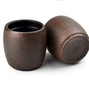 YXHUPOT Teacup 2pcs Chinese Clay Genuine Black Sand Heijingan Zisha GongfuTea Cups (Round drum)