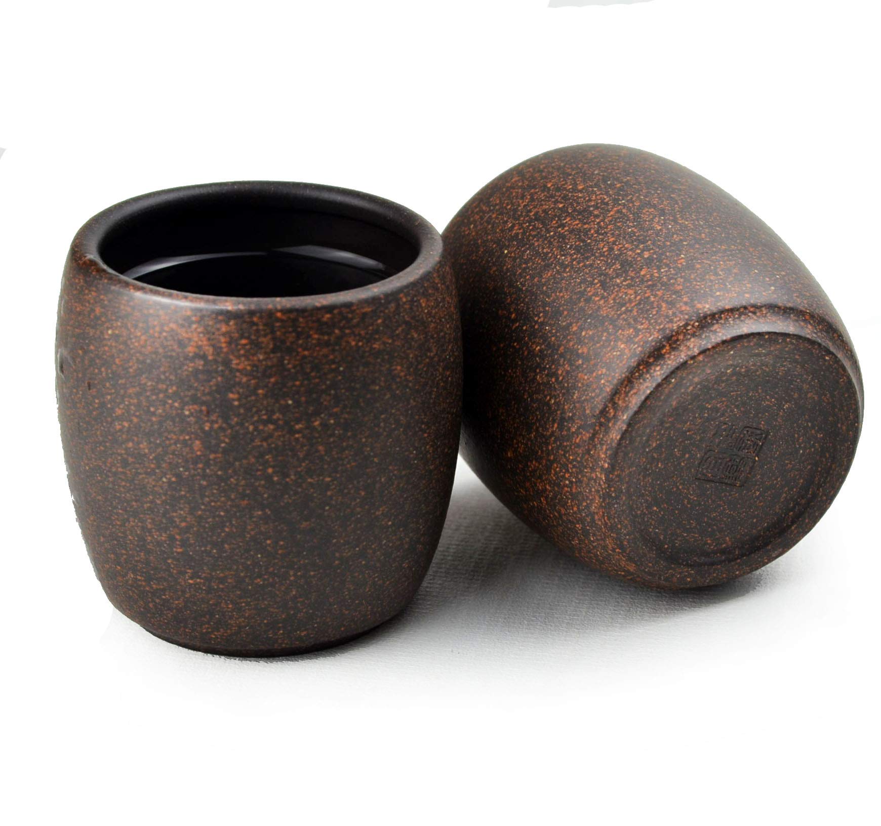 YXHUPOT Teacup 2pcs Chinese Clay Genuine Black Sand Heijingan Zisha GongfuTea Cups (Round drum)