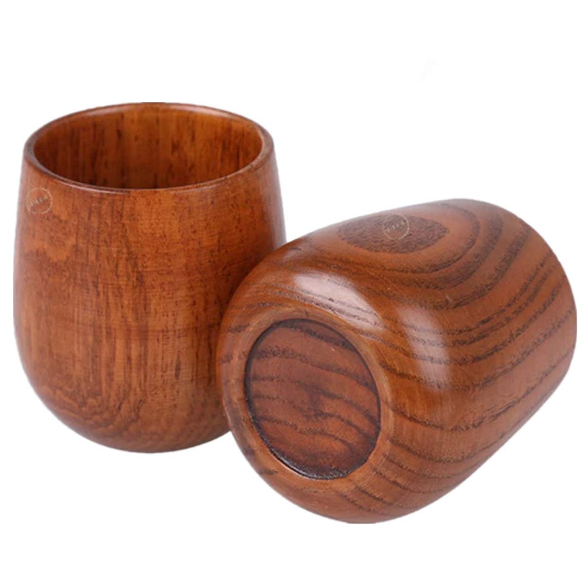 Ecloud Shop 2PCS Handmade Natural Solid Wooden Water Tea Cup Durable and Elegant 100ml