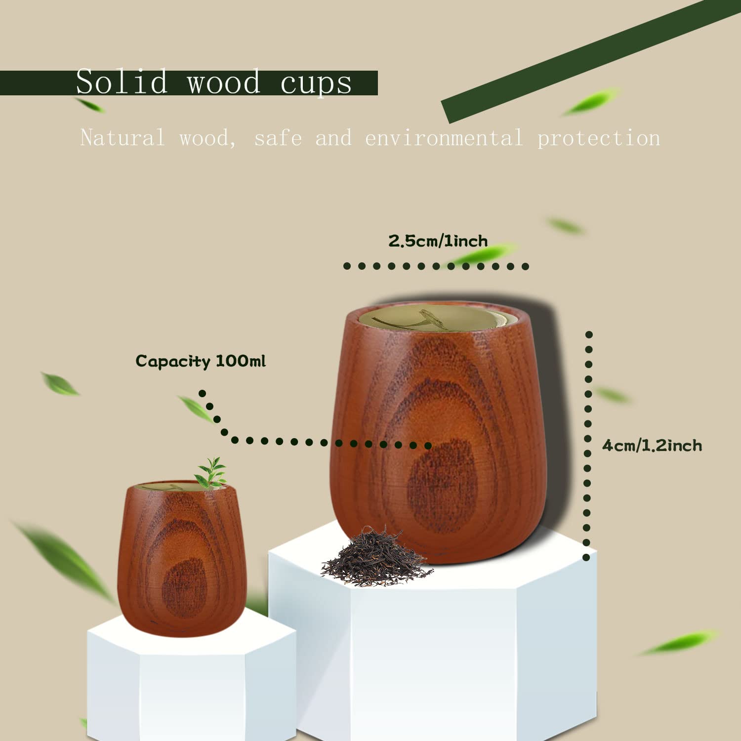 Ecloud Shop 2PCS Handmade Natural Solid Wooden Water Tea Cup Durable and Elegant 100ml