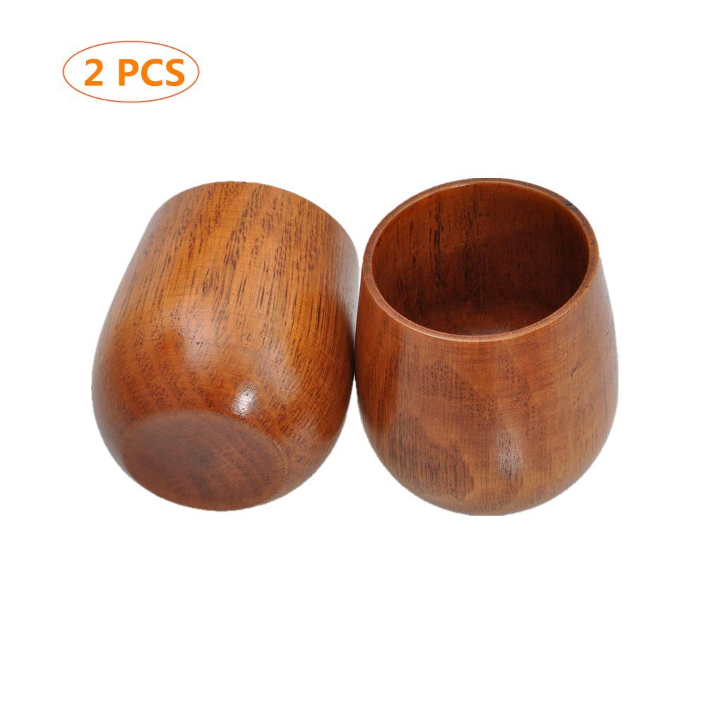 Ecloud Shop 2PCS Handmade Natural Solid Wooden Water Tea Cup Durable and Elegant 100ml