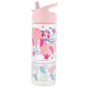 stephen joseph sip and snack sloth bottle combo bottle 350ml + snack cup 104ml, 2.5”x 8.25” (6.3cm x 2cm), pink