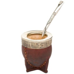 thearg | yerba mate gourd set with stainless steel straw | handmade leather yerba mate cup and bombilla set from argentina - beach essentials - idea for gifts | travel cup mate - taza para mate