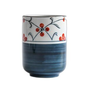 caalio japanese porcelain tea cups, for matcha coffee hot green tea, chinese tea, mino ware, diameter 2.9 inches x height 4.0 inches, 11fl oz/325ml - blue blossom