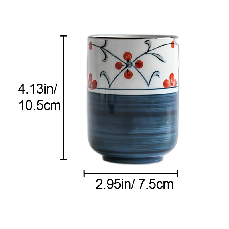 Caalio Japanese Porcelain Tea Cups, for Matcha Coffee Hot Green Tea, Chinese Tea, Mino ware, Diameter 2.9 inches x height 4.0 inches, 11fl oz/325ml - BLUE BLOSSOM