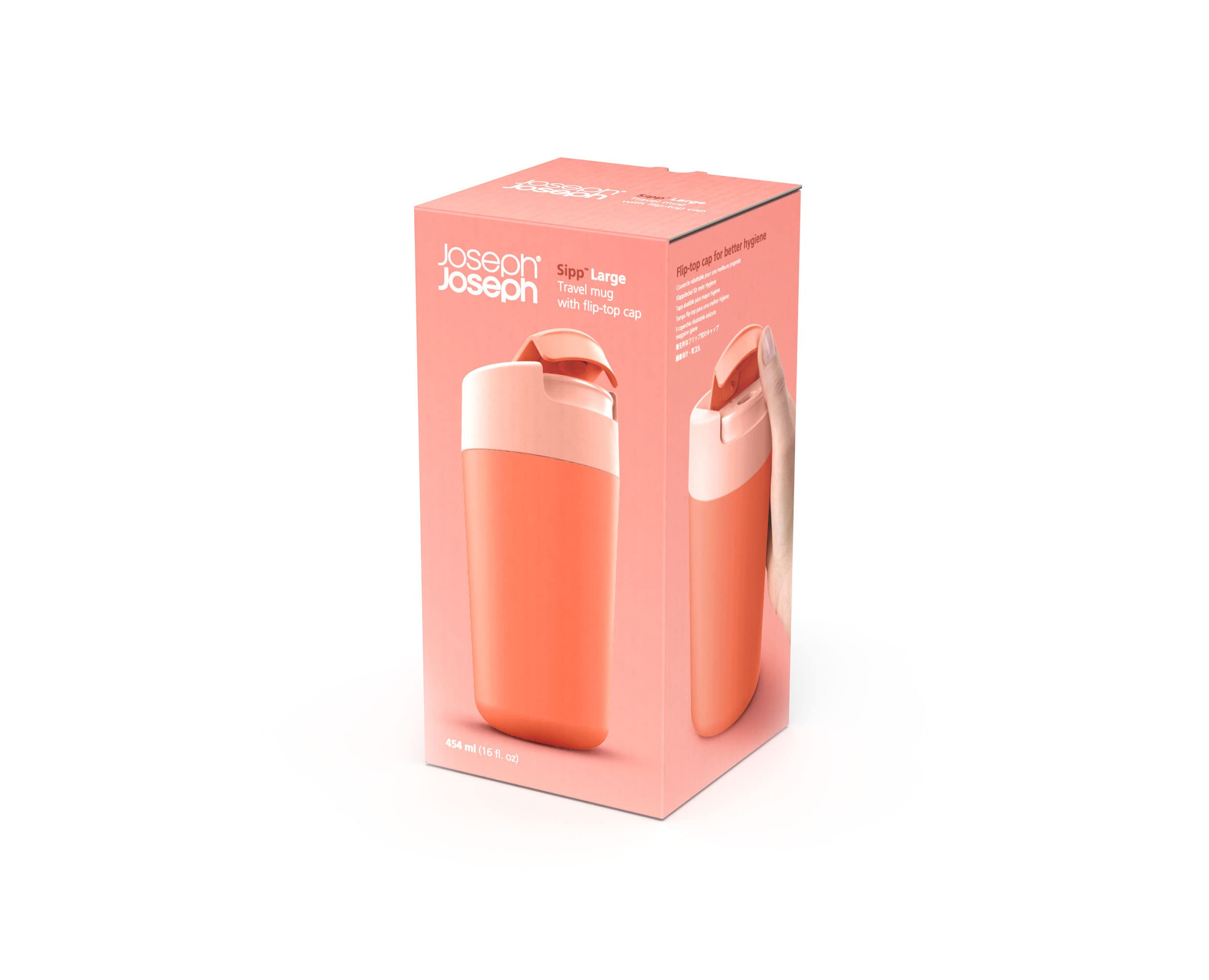 Joseph Joseph Sipp Travel Mug with Flip-top Cap - 454 ml (16 fl. oz) - Coral