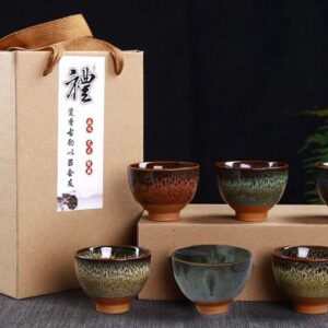 Mtoye 6PCS Handmade Chinese Small Ceramic Tea Set Sake Cups Set of 6，2.5oz 6 Colors Pottery Teacups