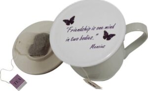 topit non-silicone tea and coffee cup cover - lid with tea bag caddy - mug cover - hot cup lids - friendship quote