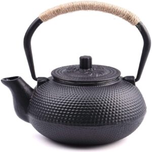 suyika Ceramic Tea Cup with Infuser and Lid Tea Mugs Wooden Handle for Steeping Loose Leaf Tea 400ml, 13.5 oz, Gradient Navy Blue & Black