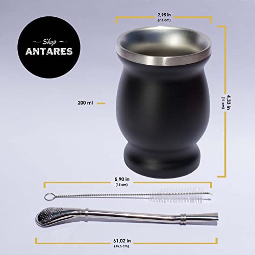 Shop Antares Mate Cup And Bombilla Set - Yerba Mate set Includes One Yerba Mate Cup, One Bombilla Mate (Straw) and Brush - Stainless Steel Double-Wall | Easy to Clean (Black)