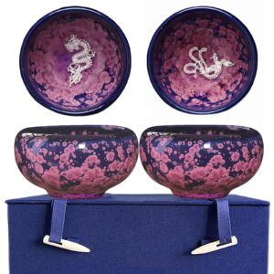 dragon and phoenix tea cups set of 2, handmade jianzhan tenmoku tea cup, chinese small ceramic kungfu tea cups (purple)
