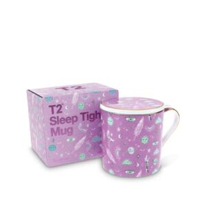 t2 tea iconic fine bone china mug with stainless steel infuser, sleep tight (400ml / 13.5floz), 400 milliliters, pink (h210bc948)