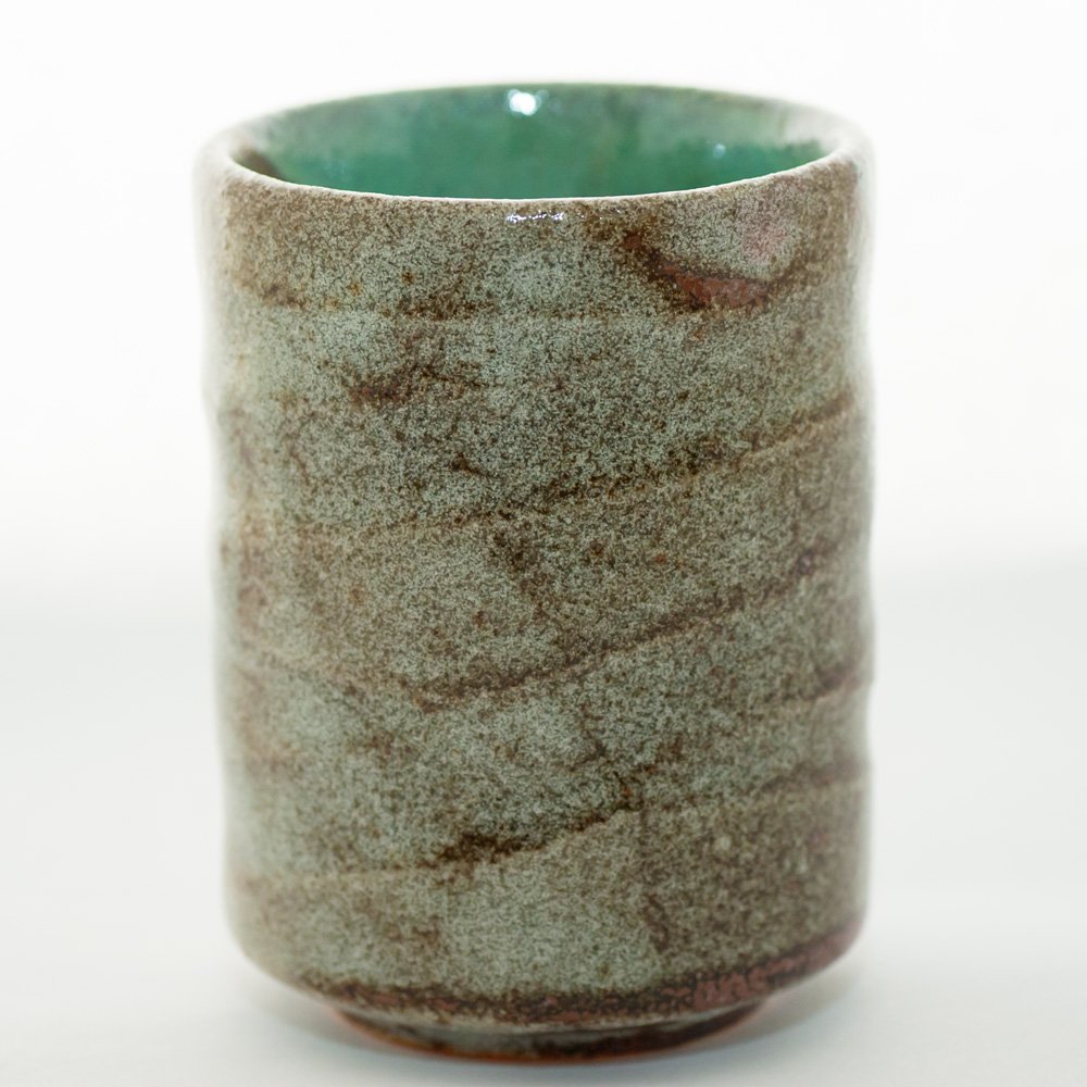 Ceramic Japanese tea cup, MINOYAKI, Aoshino, Chisuji, Yunomi (Set of 2) 5 fluid ounce