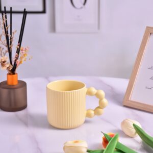 Koythin Ceramic Coffee Mug, Cute Creative Vertical Cup Body Gourd Handle Design for Office and Home, Dishwasher and Microwave Safe, 12 oz/350 ml for Latte Tea Milk (Light Yellow)