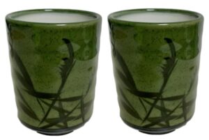 mino ware japanese traditional yunomi tea cups, 10.1 fl. oz, set of 2 authentic, reed motif design mashiko for hot green tea, matcha tea, bancha from japan