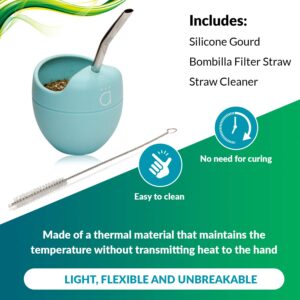 Kalmateh Silicone Yerba Mate Gourd and Bombilla Straw with Cleansing Brush- BPA Free, Ergonomic for Travel, Easy to Clean (Turquoise)