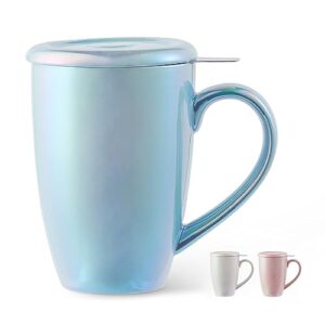 jemirry tea cup with infuser and lid, ceramic cup with lid, tea cup tea mug for tea lover, porcelain tea strainer cup, tea infuser cup with infuser basket and lid - blue