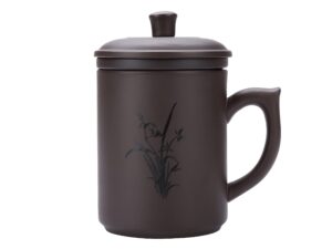 i-mart tea cup, purple clay tea mug tea cup with infuser and lid (13.5 ounce - flower)