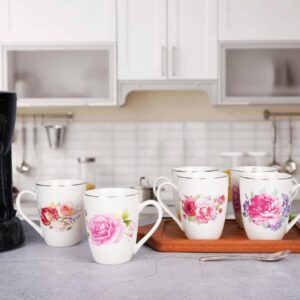 Asmwo Porcelain Floral Tea Cup Set Rose Peony Cups Coffee mugs for Women Latte Cups Set of 6