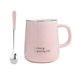 ceramic mug birthday gifts for women china tea cups with spoon coffee cup suitable for making tea,cold drinks,hot drinks,coffee,etc(pink,14.5oz)