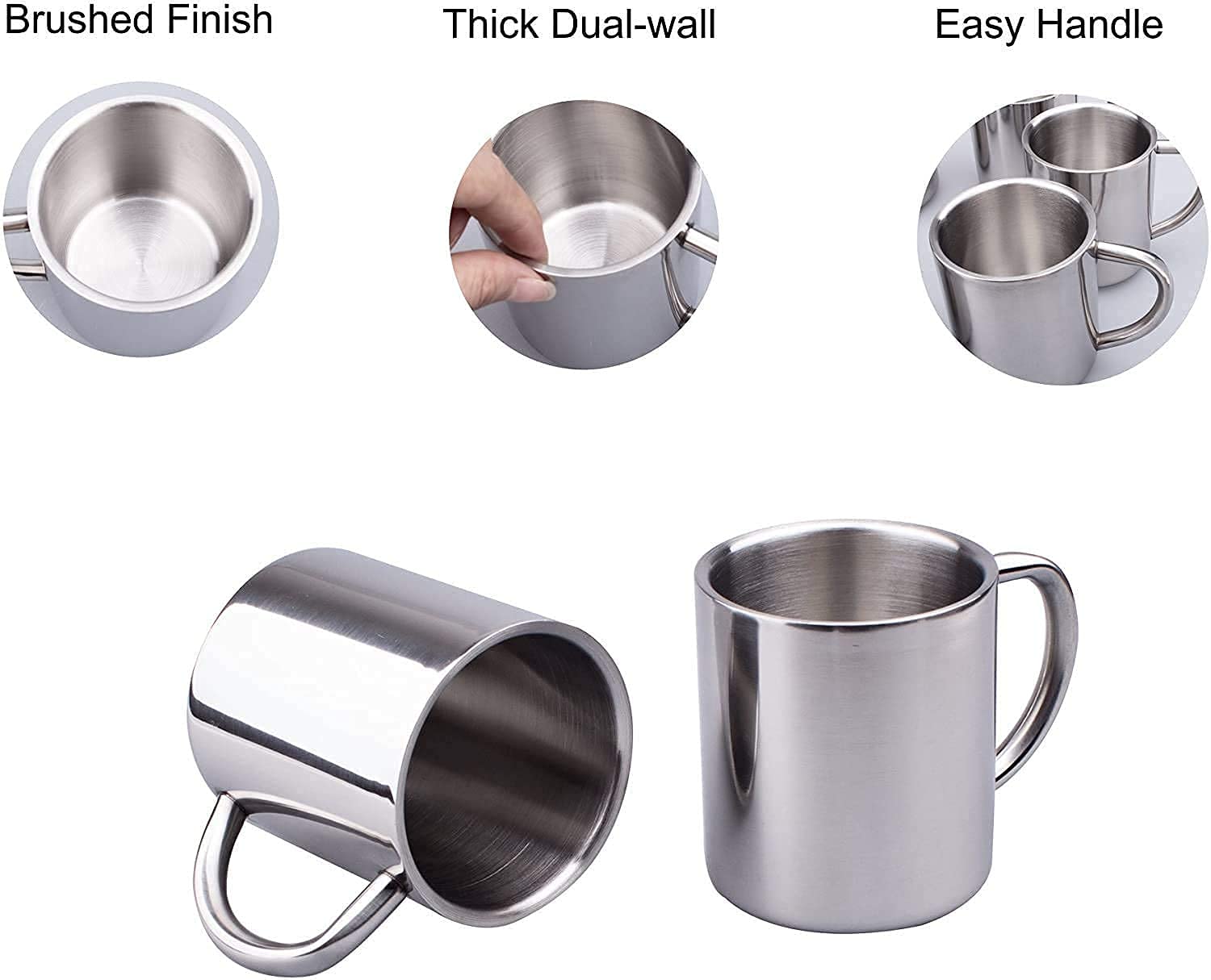 IMEEA 7.5oz/220ml Camping Mugs Tea Cups Double Walled Stainless Steel 13.5oz/400ml Coffee Mugs