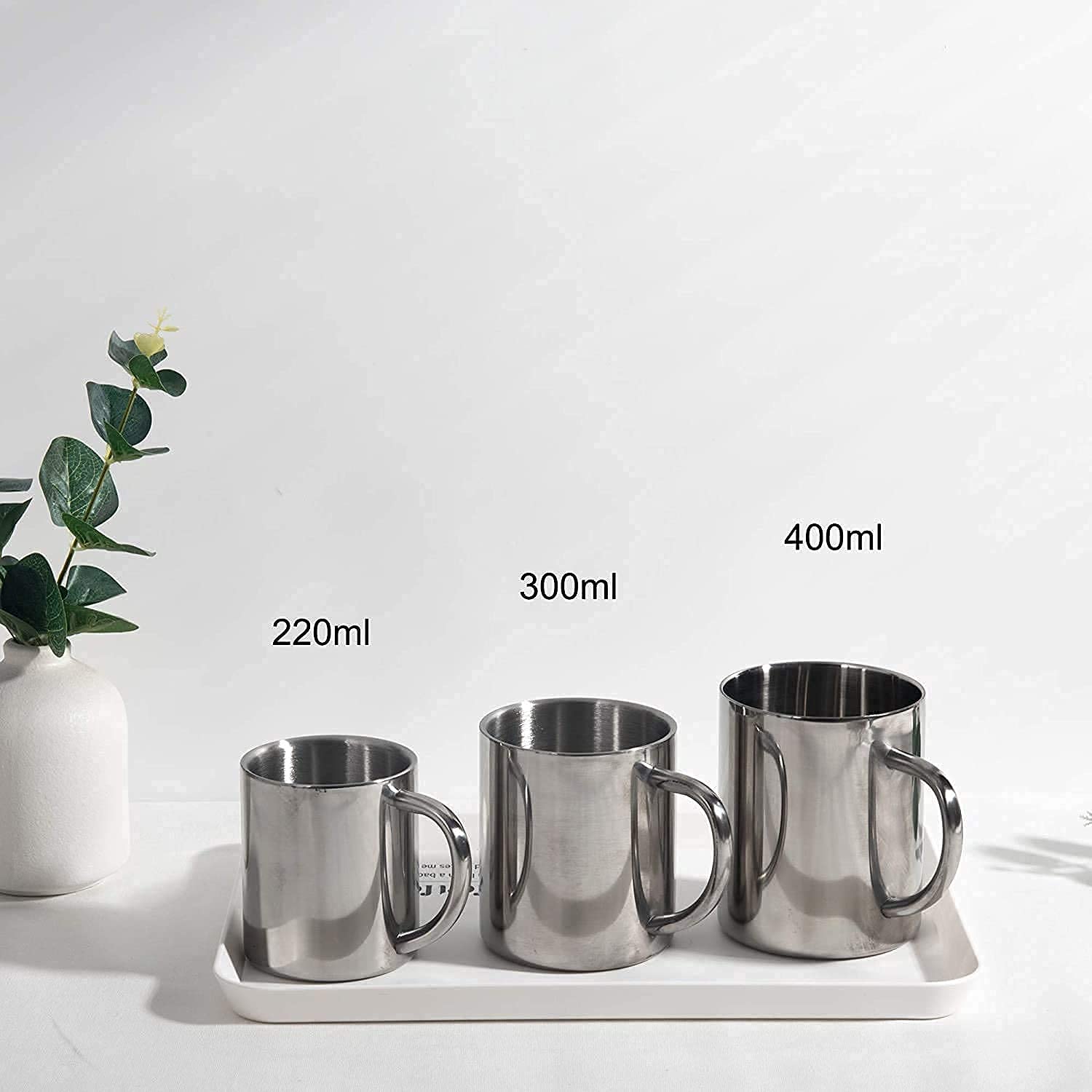 IMEEA 7.5oz/220ml Camping Mugs Tea Cups Double Walled Stainless Steel 13.5oz/400ml Coffee Mugs