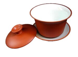 yxhupot teacup kungfu zea bowl zisha red clay black 4oz/130ml cup gaiwan sancai saucers (red white)