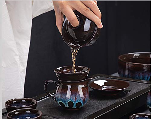 Sizikato Kiln Glazed Ceramic Gaiwan Teacup Kung Fu Tea Cup and Saucer with Lid. 5 Oz