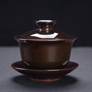 Sizikato Kiln Glazed Ceramic Gaiwan Teacup Kung Fu Tea Cup and Saucer with Lid. 5 Oz