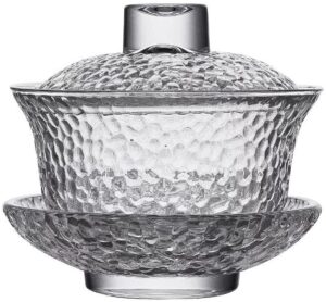 ybk tech crystal gaiwan, glass kung fu tea cup with saucer and lid, chinese traditional, sancai tea bowl (clear cup)