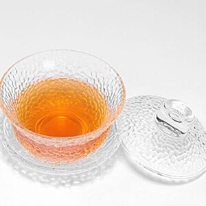 YBK Tech Crystal Gaiwan, Glass Kung Fu Tea Cup with Saucer and Lid, Chinese Traditional, Sancai Tea Bowl (Clear cup)