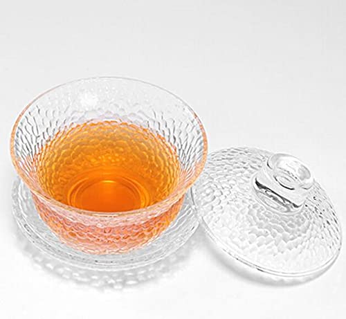 YBK Tech Crystal Gaiwan, Glass Kung Fu Tea Cup with Saucer and Lid, Chinese Traditional, Sancai Tea Bowl (Clear cup)