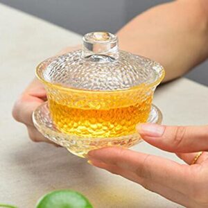 YBK Tech Crystal Gaiwan, Glass Kung Fu Tea Cup with Saucer and Lid, Chinese Traditional, Sancai Tea Bowl (Clear cup)