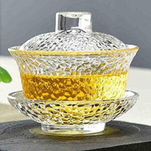 YBK Tech Crystal Gaiwan, Glass Kung Fu Tea Cup with Saucer and Lid, Chinese Traditional, Sancai Tea Bowl (Clear cup)