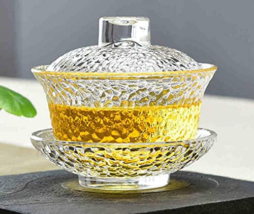 YBK Tech Crystal Gaiwan, Glass Kung Fu Tea Cup with Saucer and Lid, Chinese Traditional, Sancai Tea Bowl (Clear cup)