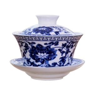 mulhue lotus design chinese porcelain teacups gaiwan flower tureen tradition sancai cover bowl lip cup saucer tea set loose tea blooming(320ml)