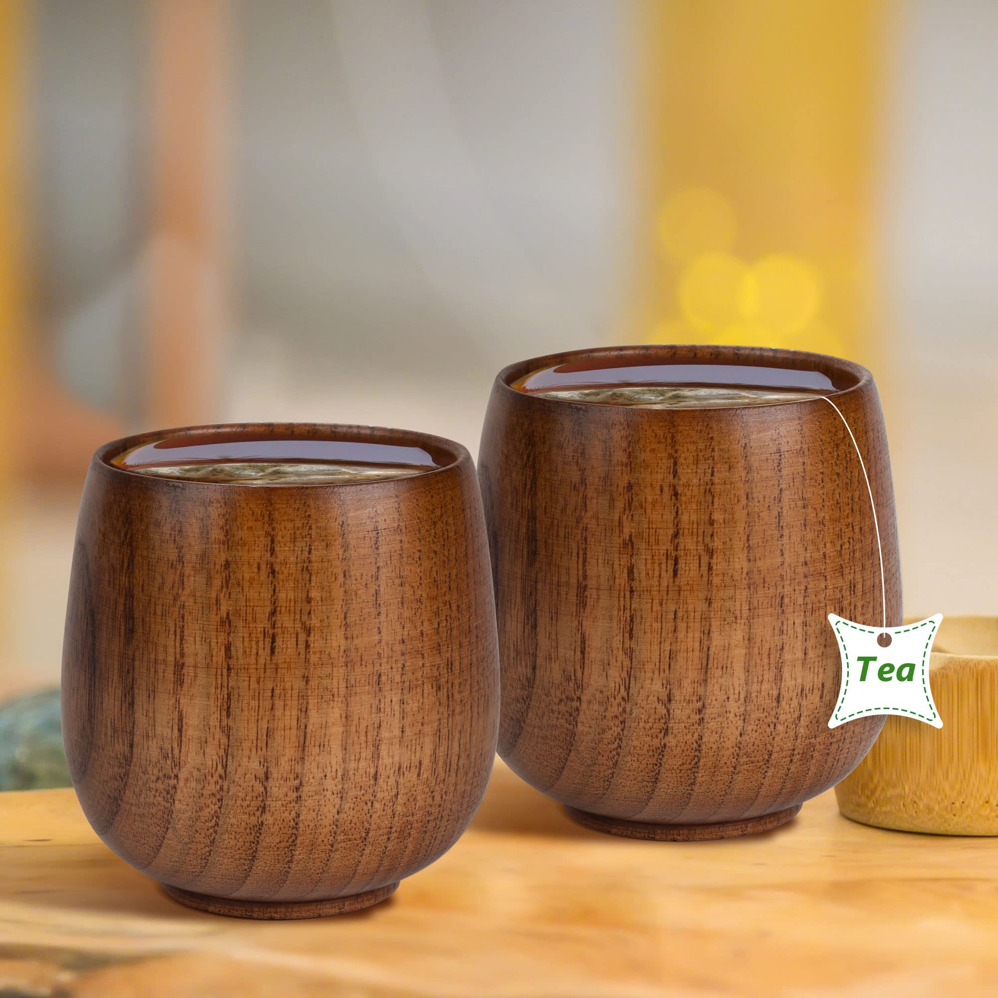 MOTZU 2 Pieces Jujube Wood Sake Cup, Top-Grade Natural Solid Wooden Tea Cup, Capacity: 51-100ml, Primitive Handmade Wooden Drinking Wine Mug, Breakfast Milk Juice Beer Cups for Home Bar