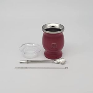 infusions and more 8oz mate gourd set- (mate, bombilla, cleaner, straw) mate cup- mate mug- mate calabaza de acero (red)