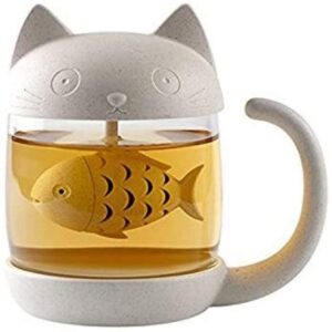 glass dog tea cup mug water bottle-with fish tea filter infusion filter 250ml 12.5x8.6x11.9cm