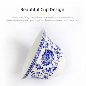 WEOPYCJ Chinese Gaiwan Tea Cup, Asian Traditional Porcelain Kungfu Handleless Tea Cup with Lid and Saucer 6.8Oz, China Classic Gaiwan (Blue Lotus)