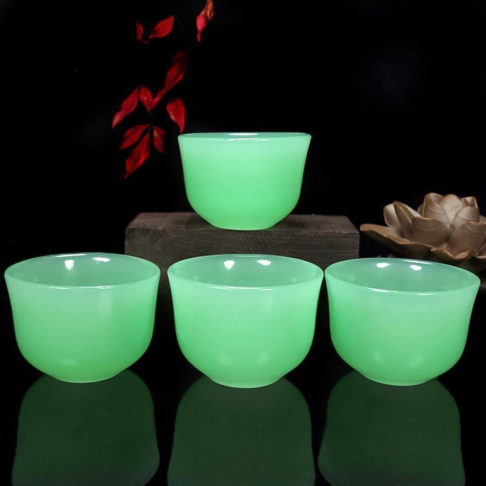 SMDSAZ Natural Jade Tea Cup Set Jade Water Cup Retro Wine Glass Bowl Tea Cup (Color : Light Green 4 Pcs)