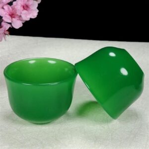 SMDSAZ Natural Jade Tea Cup Set Jade Water Cup Retro Wine Glass Bowl Tea Cup (Color : Light Green 4 Pcs)