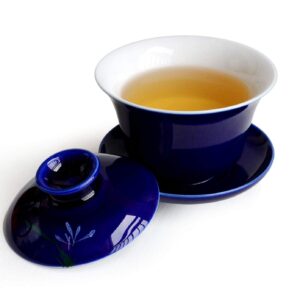gaiwan teacup porcelain tureen sancai cover bowl lip cup saucer chinese tea set (blue)