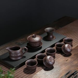 Woonsoon Yixing Chinese Zisha Gaiwan Handmade 170ml China Porcelain Gaiwan Kungfu Teacup Traditional Chinese Teaware Tea Set