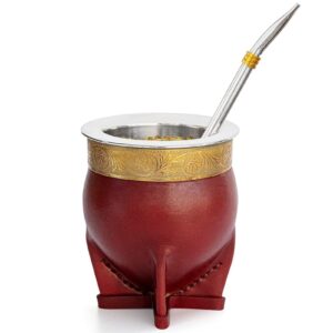 304 stainless steel argentina yerba mate cup with straw tea gourd mug one bombilla mate (straw) a cleaning brush (brown)